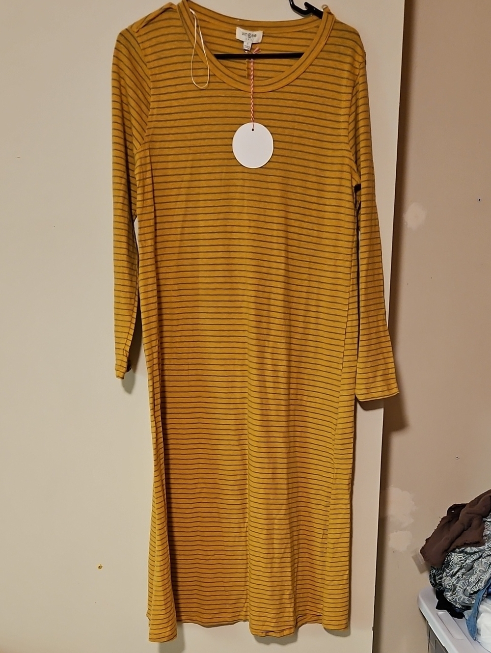 Umgee Mustard & Black Striped Midi Dress